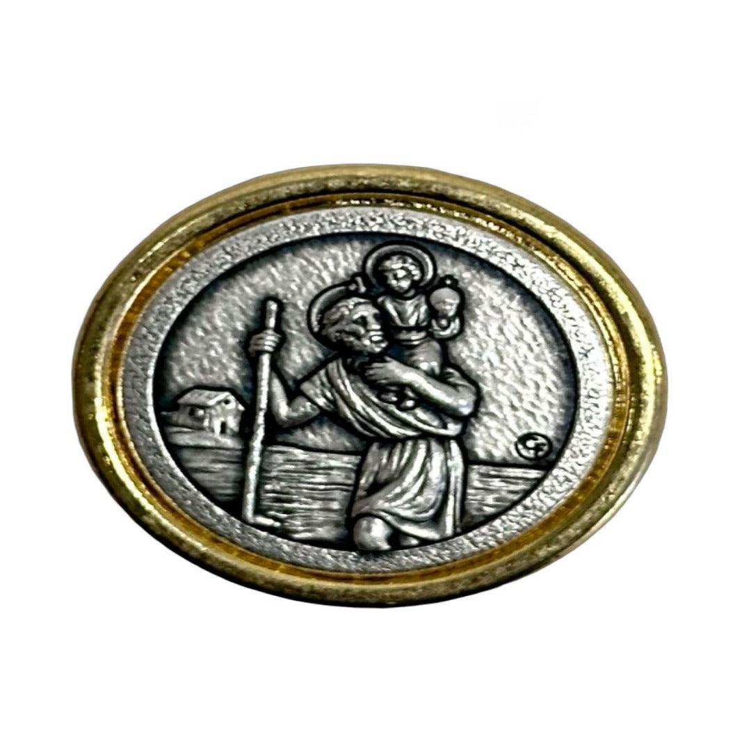 CAR PLAQUE ROUND GOLD EDGE METAL (SMALL) - ST CHRISTOPHER