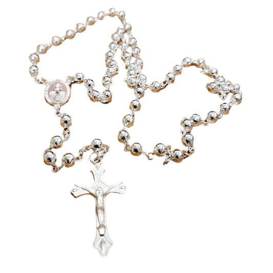 SILVER METAL BEADS ROSARY