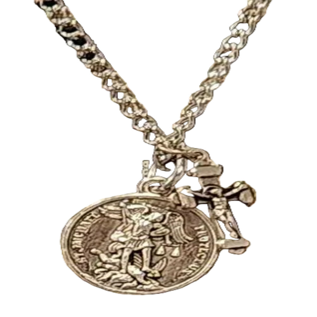 SAINTS MICHAEL THE ARCHANGEL AND CHRISTOPHER DOUBLE SIDED NECKLACE