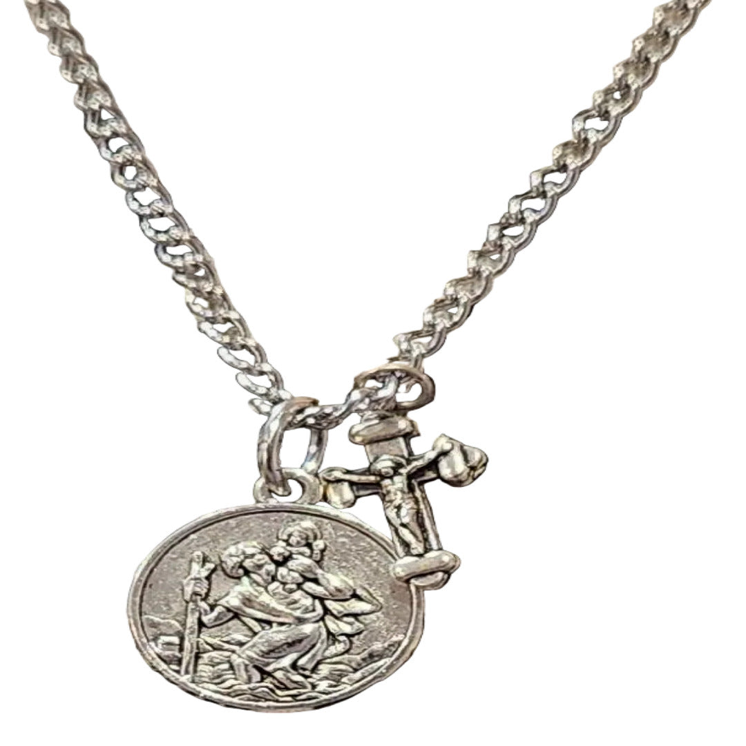 SAINTS MICHAEL THE ARCHANGEL AND CHRISTOPHER DOUBLE SIDED NECKLACE