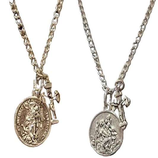 SAINTS MICHAEL THE ARCHANGEL AND CHRISTOPHER DOUBLE SIDED NECKLACE