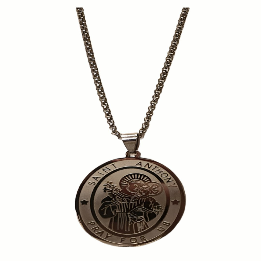 ST ANTHONY MEDAL SILVER NECKLACE