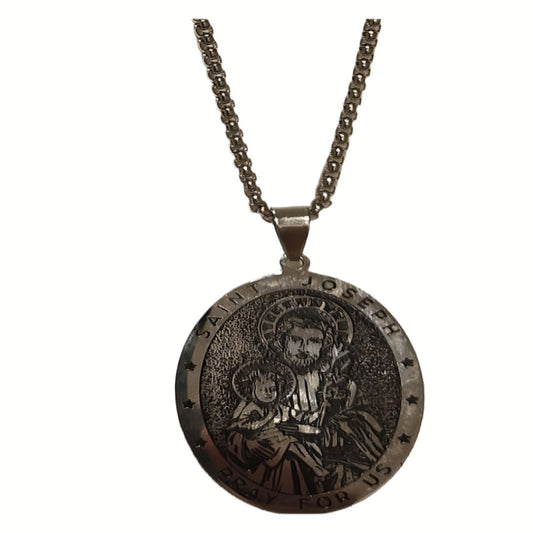 ST JOSEPH MEDAL SILVER NECKLACE