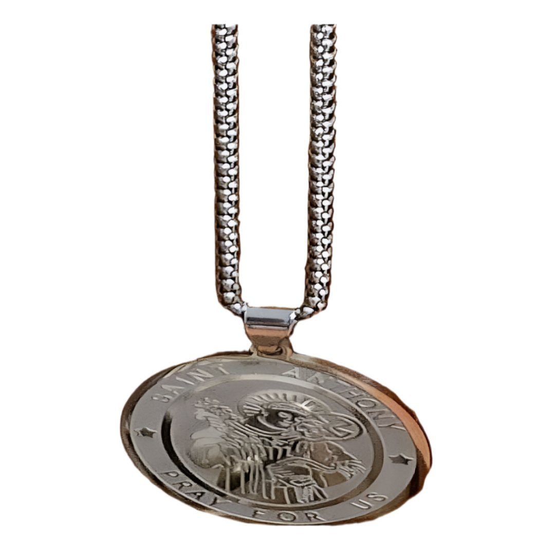 ST ANTHONY MEDAL SILVER NECKLACE