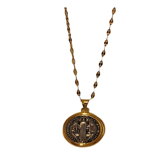 ST. BENEDICT MEDAL PENDANT NECKLACE METAL GOLD